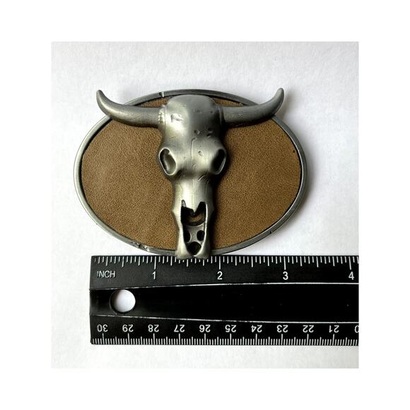 Leather Longhorn Skull Belt Buckle Western Style Unisex - Picture 2 of 8